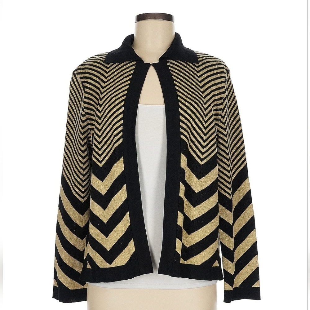 DD Collection Cardigan Luxury Chevron Black and Gold, Silk Blend, Size M